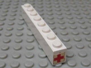 Lego Brick 1 x 8 with Red Cross Pattern on End of Brick (Sticker) - Sets 460-1 / 653-1 / White