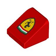 Lego Brick Sloped 30° 1 x 1 x 2/3 with Ferrari Logo Print / Red