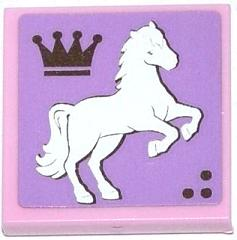 Lego Tile 2 x 2 with Crown and White Rearing Horse Facing Right Pattern (Sticker) - Set 3185