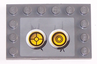Lego Tile, Modified 4 x 6 with Studs on Edges with 2 Yellow Circles with Bionicle Code Pattern 1 (Sticker) - Set 8759