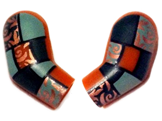 Lego Arm, (Matching Left and Right) Pair with Dark Green and Sand Green Patchwork with Copper Filigree Pattern / Dark Orange
