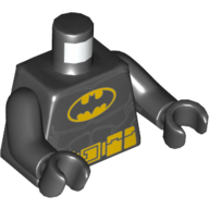 Lego Torso Batman Logo with Muscles and Yellow Utility Belt Print, Black Arms and Hands / Black