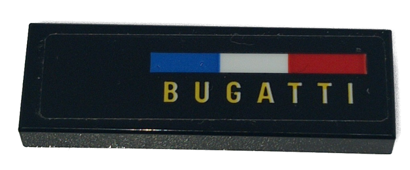 Lego Tile 1 x 3 with Blue, White and Red French Flag and Yellow 'BUGATTI' Pattern Model Right Side (Sticker) - Set 42151