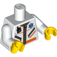 Lego Torso Hospital EMT Star of Life, Zipper, Zippered Pockets, Radio Print, White Arms, Yellow Hands / White