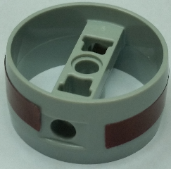 Lego Cylinder 4 x 4 x 1 2/3 with Pin Holes and Center Bar with Dark Red Stripe Pattern on Both Sides (Stickers) - Set 8091 / Light Bluish Gray