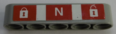 Lego Technic, Liftarm Thick 1 x 5 with Padlocks and Letter 'N' on Red Background with White Stripes Pattern (Sticker) - Set 42055