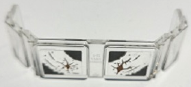 Lego Glass for Train Front 2 x 6 x 2 with Dark Brown Cracks and Holes and Dark Bluish Gray Mud Pattern (Stickers) - Set 70424 / Trans-Clear