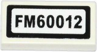 Lego Tile 1 x 2 with 'FM60012' Pattern (Sticker) - Set 60012