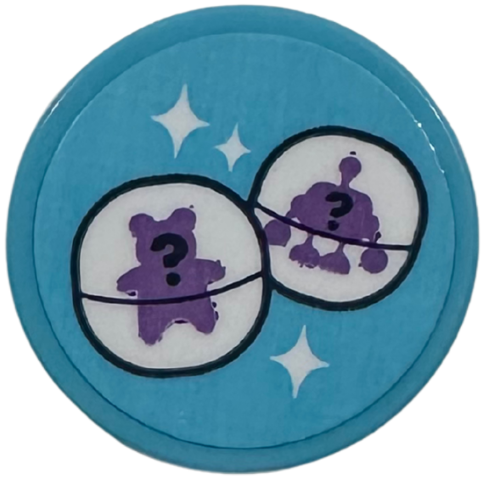 Lego Tile, Round 2 x 2 with Bottom Stud Holder with White Surprise Prize Balls, Medium Lavender Teddy, Alien and Question Marks Pattern (Sticker) - Set 42674 / Medium Azure