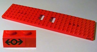 Lego Train Base 6 x 24 with 3 Round Holes Each End with Black Train Logo Pattern at Each End on Both Sides (Stickers) - Set 2126 / Red