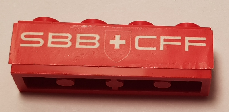 Lego Brick 1 x 4 with 'SBB', 'CFF' and Coat of Arms of Switzerland Pattern (Sticker) - Set 164