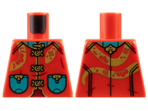 Lego Torso Tang Jacket, Dark Turquoise Collar and Pockets, Gold Clasps, Trim, and Snake Wrapped Around Pattern / Red
