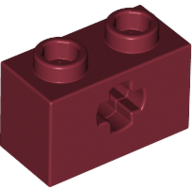 Lego Technic Brick 1 x 2 with Axle Hole Type 1 [+ Opening] and Bottom Pin / Dark Red