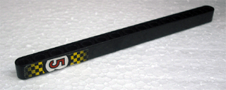 Lego Technic, Liftarm Thick 1 x 15 with Red Number 5 on White Background and Yellow and Black Checkered Pattern (Sticker) - Set 8238 / Black