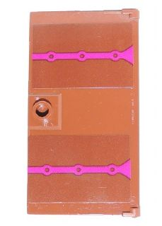 Lego Door 1 x 4 x 6 with Stud Handle with 2 Magenta Stripes Pattern (Stickers) - Set 41066 / Reddish Brown