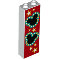 Lego Brick 1 x 2 x 5 with Hollow Studs with Black Hidden Mickeys, Dark Turquoise Border, Stars and Red Background Print
