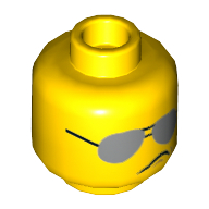 Lego Minifig Head Bad Cop (Scribble Cop), Silver Sunglasses / Scribble-Face Frown Print / Yellow