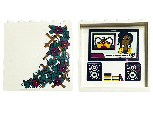 Lego Panel 1 x 6 x 5 with Magenta Flowers and Dark Turquoise Leaves on Outside and Friends Minifigure on TV and Speakers on Inside Pattern (Stickers) - Set 41449