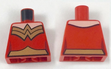 Lego Torso Female Outline and Gold Trim and Belt High Cut Pattern (Wonder Woman) / Red