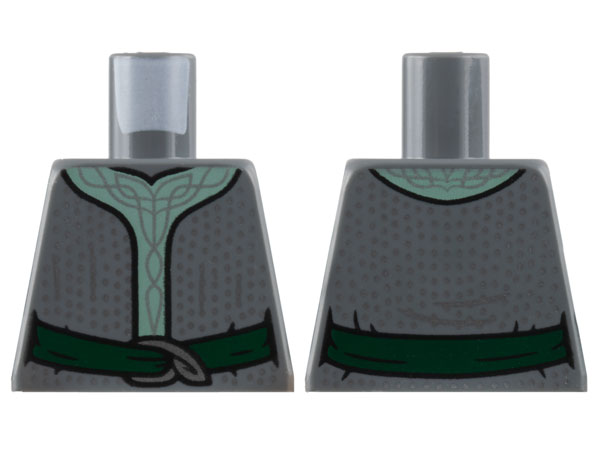 Lego Torso Robe with Sand Green Center Panel, Silver Spots and Filigree, Dark Green Sash Pattern / Dark Bluish Gray