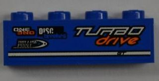 Lego Brick 1 x 4 with 'ONE', 'DISC breakers' and 'TURBO drive' Pattern Model Right Side (Sticker) - Set 8197