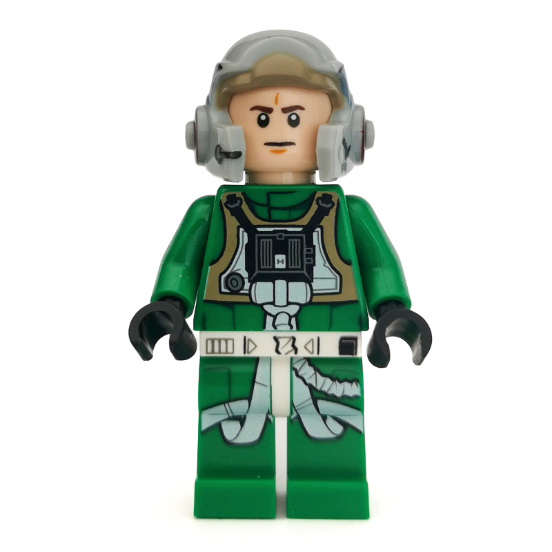 Lego Rebel Pilot A-wing, Green Uniform, White Pupils