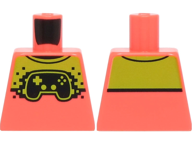 Lego Torso Shirt with Lime Panel and Black Video Game Controller Pattern / Coral