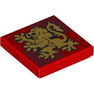 Lego Tile 2 x 2 with Gold Lion, Gryffindor Crest Print / Red