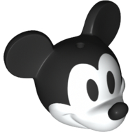 Lego Minifig Head Special with Black Mouse Ears and Nose, White Face / White