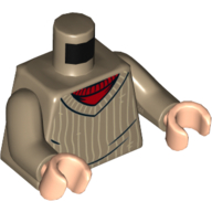 Lego Torso Sweater with Vertical White Stripes over Red Undershirt Print, Dark Tan Arms, Light Nougat Hands / Dark Tan