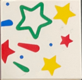 Lego Tile 2 x 2 with Green, Red and Yellow Stars Pattern / White