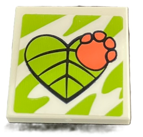 Lego Tile, Modified 2 x 2 Inverted with Coral Paw Print on Lime Heart Shaped Leaf Pattern (Sticker) - Set 41423