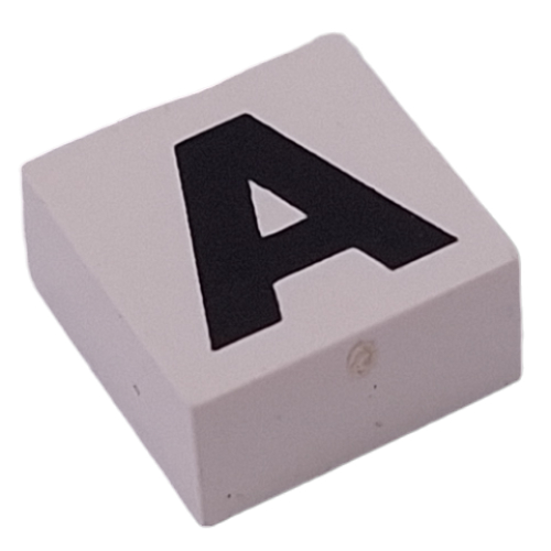 Lego Modulex Tile 2 x 2 with Black 'A' Print, Black Internal Lining, White Dot / Modulex White