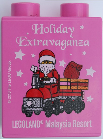 Lego Duplo, Brick 1 x 2 x 2 with Holiday Extravaganza 2018 LEGOLAND Malaysia Resort Santa Train Pattern
