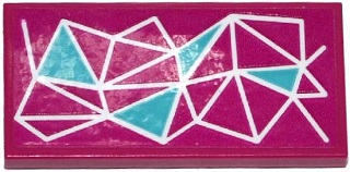 Lego Tile 2 x 4 with White, Magenta and Medium Azure Triangles Geometric Pattern (Sticker) - Set 41135 / Magenta