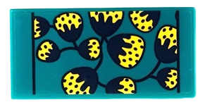 Lego Tile 2 x 4 with Blanket with Bright Light Yellow and Dark Blue Flower Pods and Lines Pattern (Sticker) - Set 41683