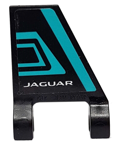 Lego Flag 2 x 2 Trapezoid with Flat Edge with Medium Azure Stripes and White 'JAGUAR' Pattern Model Left Side (Sticker) - Set 76898