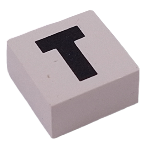 Lego Modulex Tile 2 x 2 with Black 'T' Print, Black Internal Lining, No Dot / Modulex White