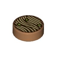Lego Tile Round 1 x 1 with Noodles Print / Medium Nougat