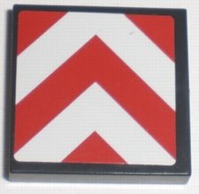 Lego Tile 2 x 2 with Red and White Chevron Stripes Pattern (Sticker) - Sets 7632 / 7633 / 60098 / Black