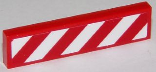 Lego Tile 1 x 4 with Red and White Danger Stripes Thick (White Corners) Pattern Right (Sticker) - Sets 60111 / 60116 / Red