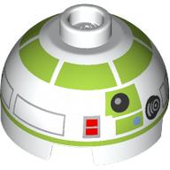 Lego Brick Round 2 x 2 Dome Top, Vented Stud with Silver and Lime Astromech Droid Print (R7-A7)