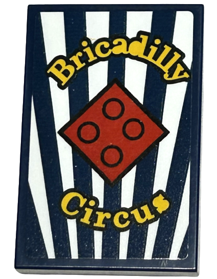Lego Tile 2 x 3 with Yellow 'Brickadilly Circus', Red Brick and White Stripes Pattern (Sticker) - Set 40569