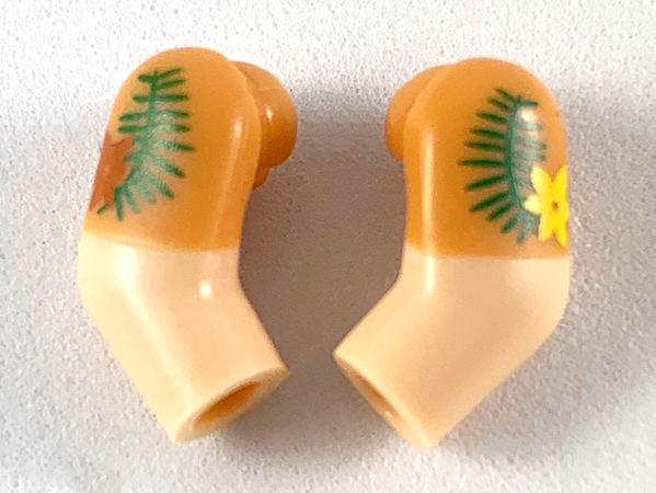 Lego Arm, (Matching Left and Right) Pair with Nougat Short Sleeves and Hawaiian Pattern / Light Nougat