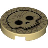 Lego Tile Round 2 x 2 with Skull, Sun Print / Tan