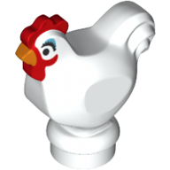 Lego Animal, Chicken with Black Eyes, Dark Turquoise Eyeshadow, Bright Orange Beak and Red Comb Print (Camilla) / White
