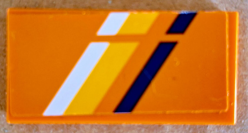 Lego Tile 2 x 4 with White, Bright Light Orange and Dark Blue Stripes Pattern Model Right Side (Sticker) - Set 60387 / Orange