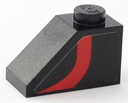 Lego Slope 45 2 x 1 with Curved Red Stripe on Black Background Pattern Model Right Side (Sticker) - Set 75955 / Black
