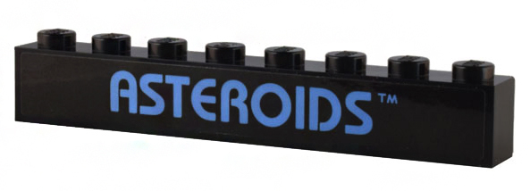 Lego Brick 1 x 8 with Medium Blue 'ASTEROIDS' Pattern (Sticker) - Set 10306 / Black