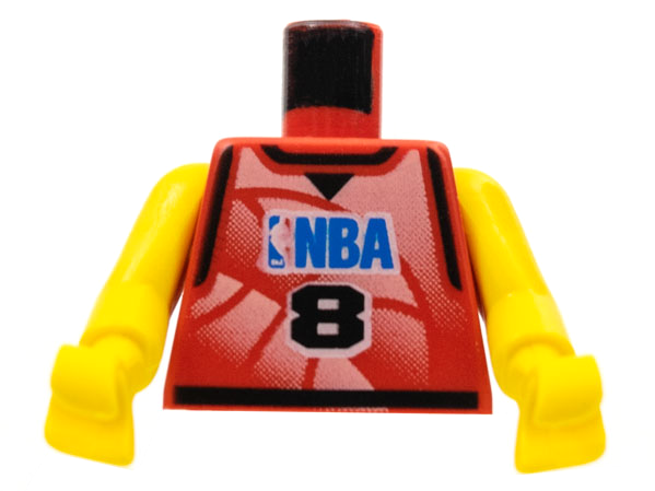Lego Torso Basketball Jersey Tank Top with Black Trim, NBA Logo, and Black Number  8 Pattern / Yellow NBA Arms